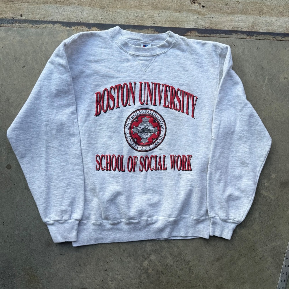 Vintage Champion Boston University School of Social Work Sweatshirt Grey Large